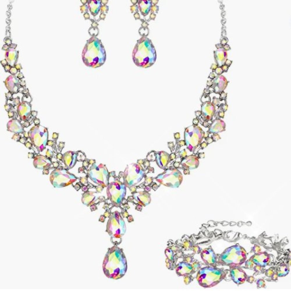 NEW Sparkling Bling Swarovski Crystal Rhinestone Wedding Necklace Set + …